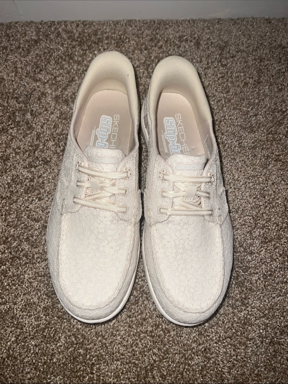 Skechers Cream Knit Slip-On Lace-Up Sneakers